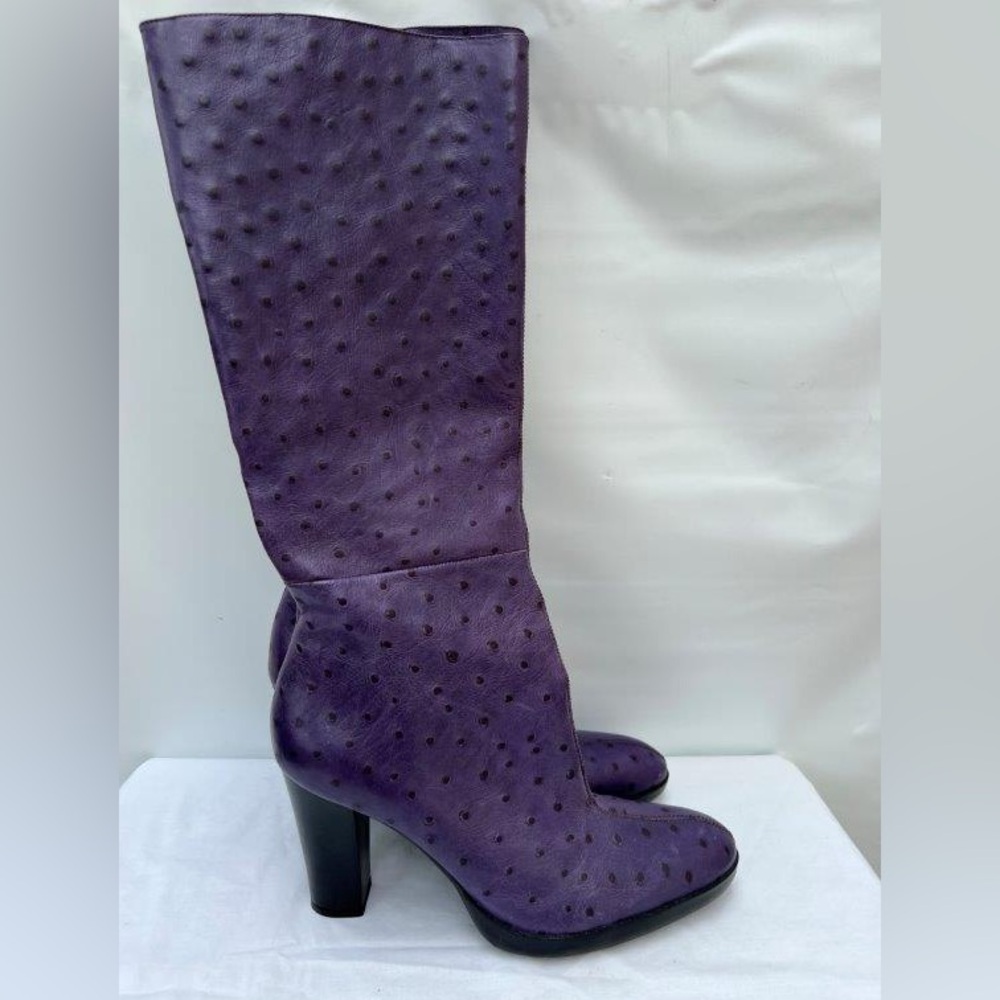 New Nine West Purple Leather Ostrich Knee High Boots Sz 9